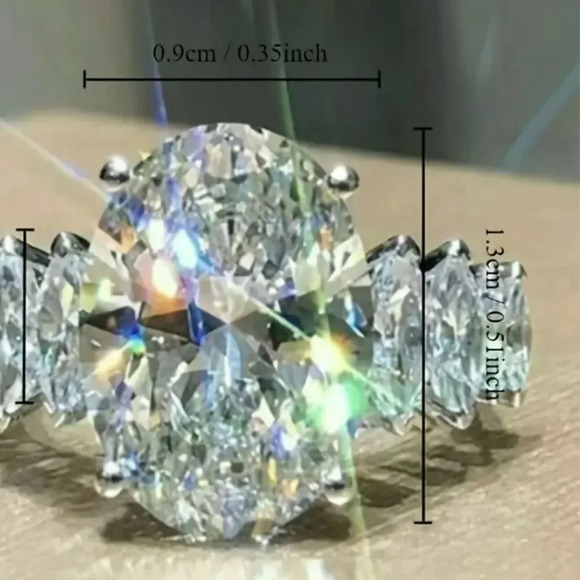 HUGE 7Ct. Oval Lab created diamond  Cocktail Ring Silver Wedding Size 7 - Picture 6 of 7